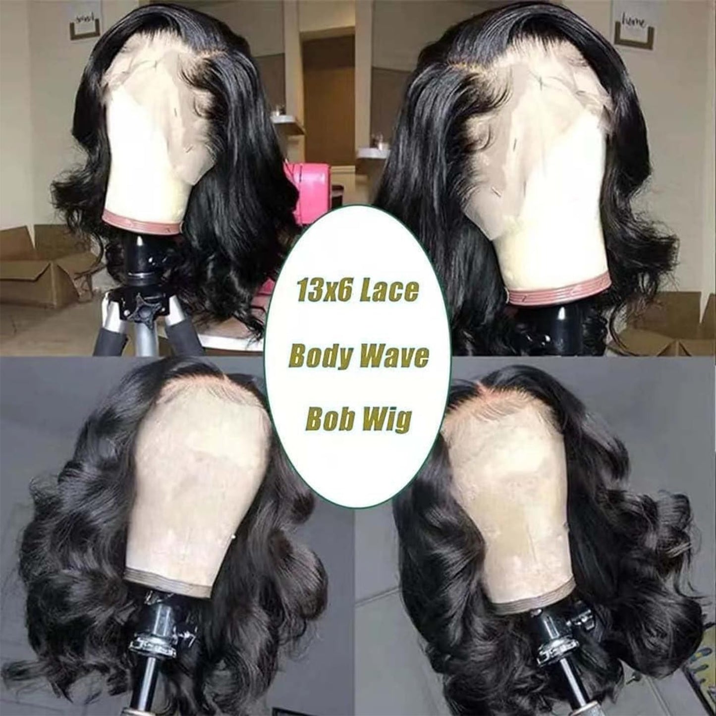 Gureimi 16 Inch Bob Wig Human Hair Short Body Wave Lace Front Wigs Human Hair 13x6 HD Lace Front Wigs Human Hair 200 Density Bod