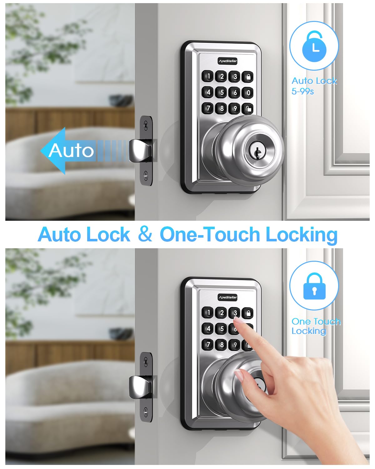 Keyless Entry Door Lock-Keypad Door Lock with Handle-Door Knob with Keypad-Electronic Digital Smart Locks-Auto Lock-Easy Installation-Satin Nickel
