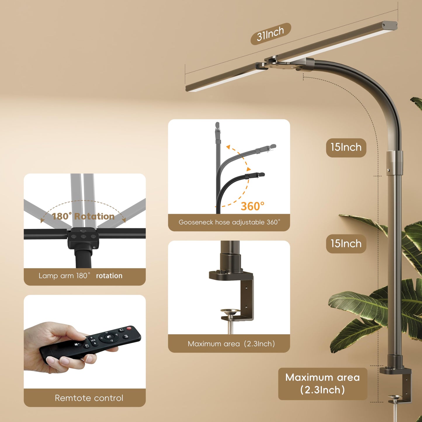 SICCOO LED Double Head Desk Lamp, 24W Brightest Architect Lamp, 5 Adjustable Brightness, Large, Acrylonitrile Butadiene Styrene