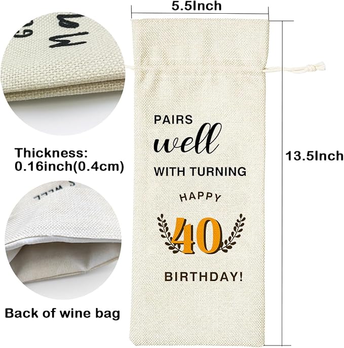 LANBAIHE 40th Birthday Gifts for Her,40th Birthday Gift for Women Men, 40 Years Old Birthday Gifts Wine Bag, 40th Birthday Decorations Party Supplies- 1984 Birthday(40 BIRTHDAY)