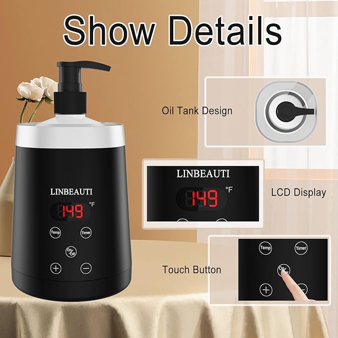 Massage Oil Warmer Bottle Professional Lotion Warmer for SPA, Automatic Oil Warmer Heated Oil Lotion Cream for Salon, Barber Shops, Home, with Two Oil Bottle Dispenser (black)
