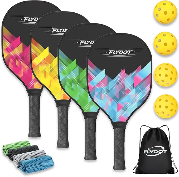 Pickleball Paddles Set of 4,USAPA Approved,4 Indoor&Outdoor Pickleball Balls, Carrying Bag, 4 Cooling Towels,4 Pack Paddle...