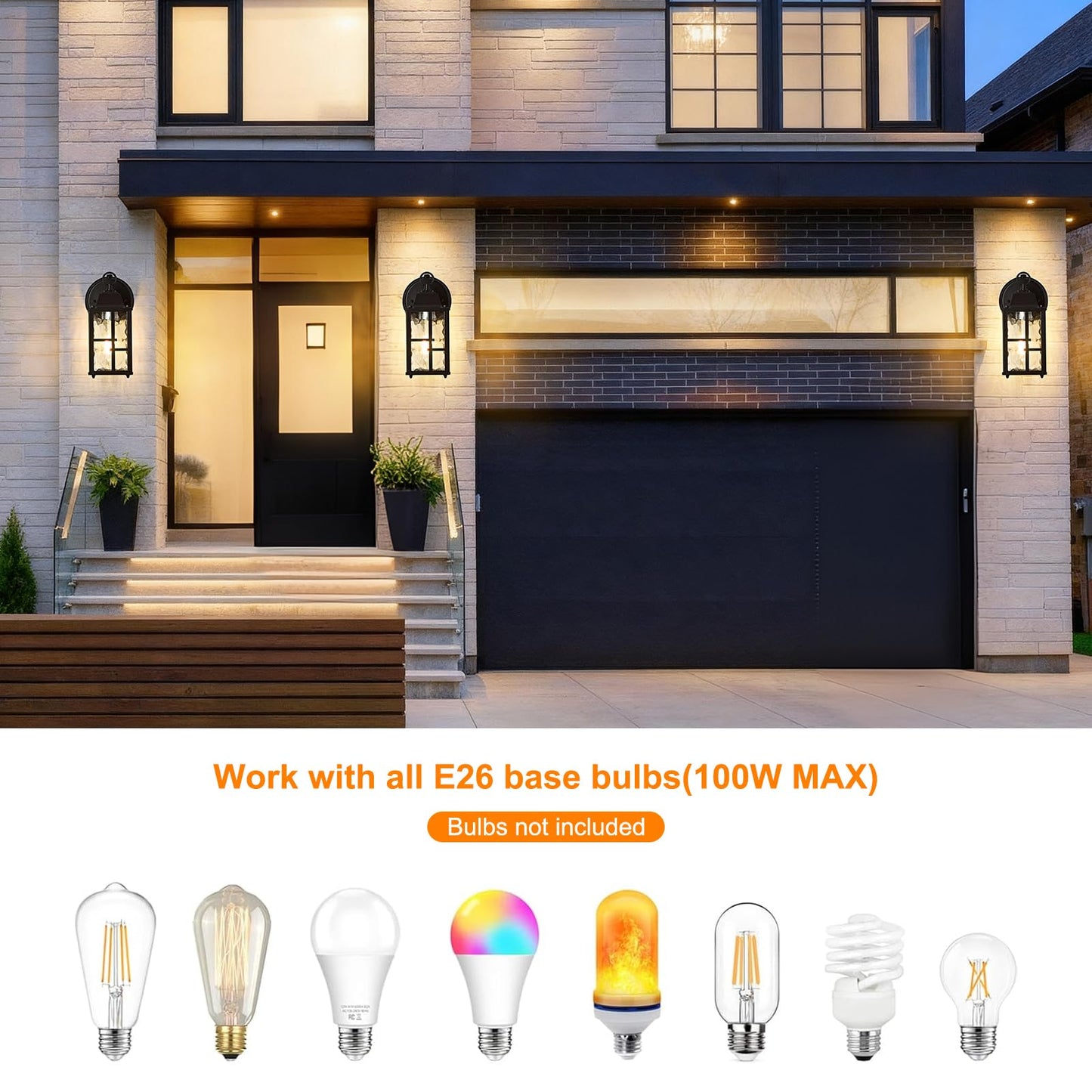 Okeli 2-Pack Dusk To Dawn Outdoor Wall Lights  Weatherproof Exterior Lighting Fixture Wall Mount  Aluminum Ripple Glass Porch Light  Anti-Rust Outside Wall Sconce For House  Garage(Brown)