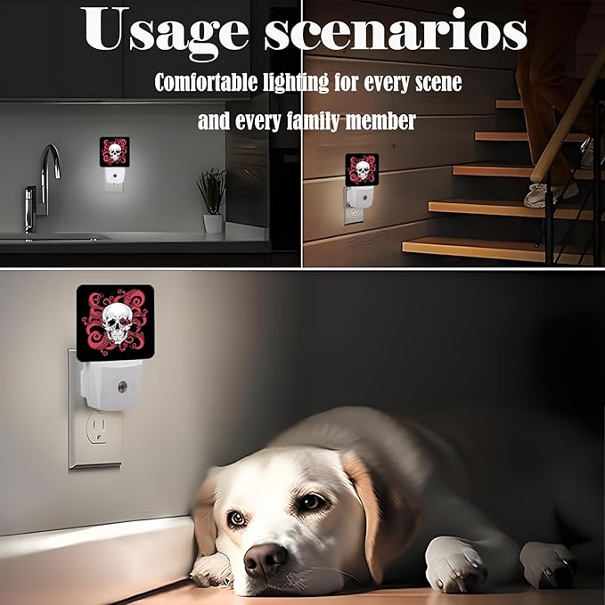 Human Skull and Octopus Tentacles Night Light,Plug Into Wall for Boys Girls Bedroom Decorative Square Night Light Lamp 0.5w Sleep Friendly