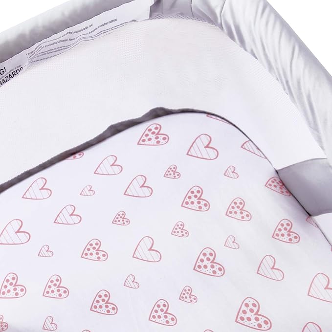 Bassinet Sheets Compatible with Baby Delight Snuggle Nest Bassinet, 2 Pack, 100% Jersey Knit Cotton Bassinet & Bedside Sleeper Sheets, Pink Stripes and Hearts Print for Baby