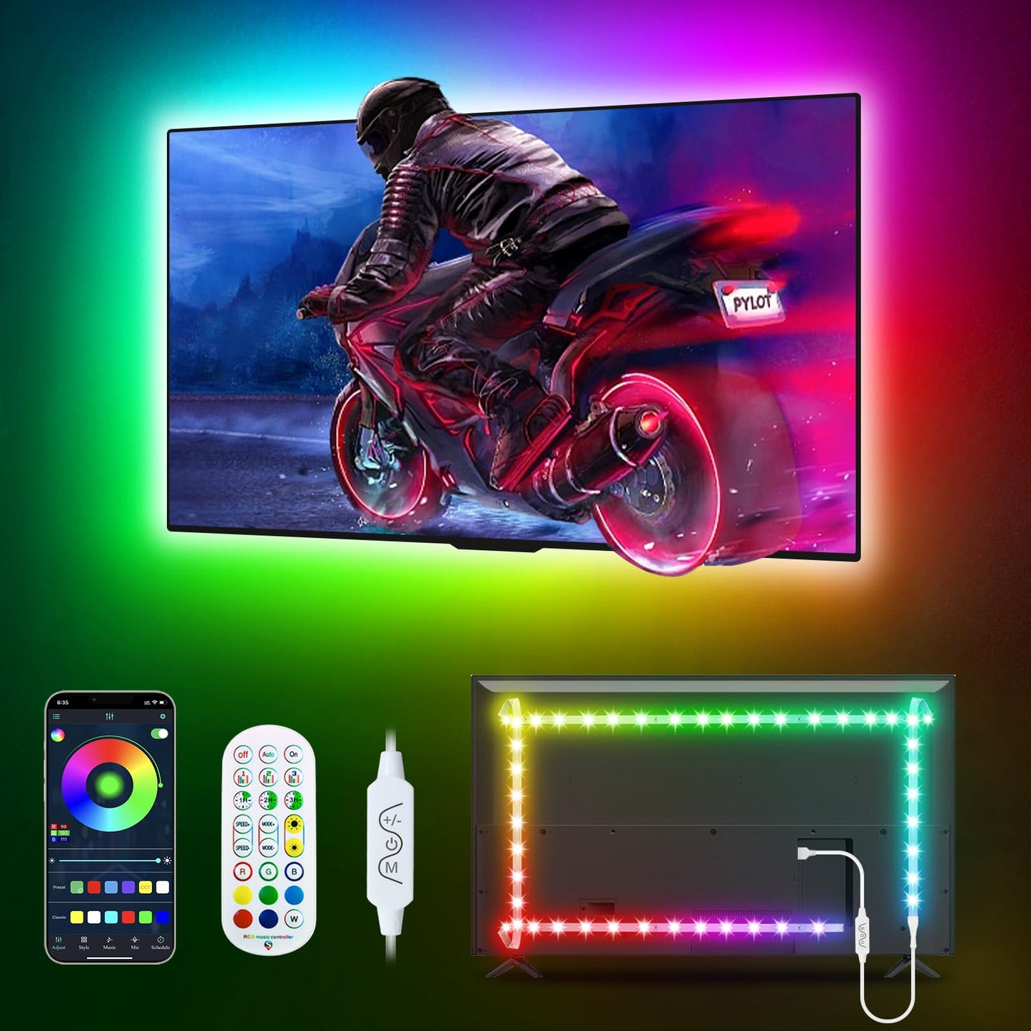 KeShu LED Lights for TV 55-75 Inch, 16.4ft Rainbow Color Changing Backlight with Remote and Bluetooth APP