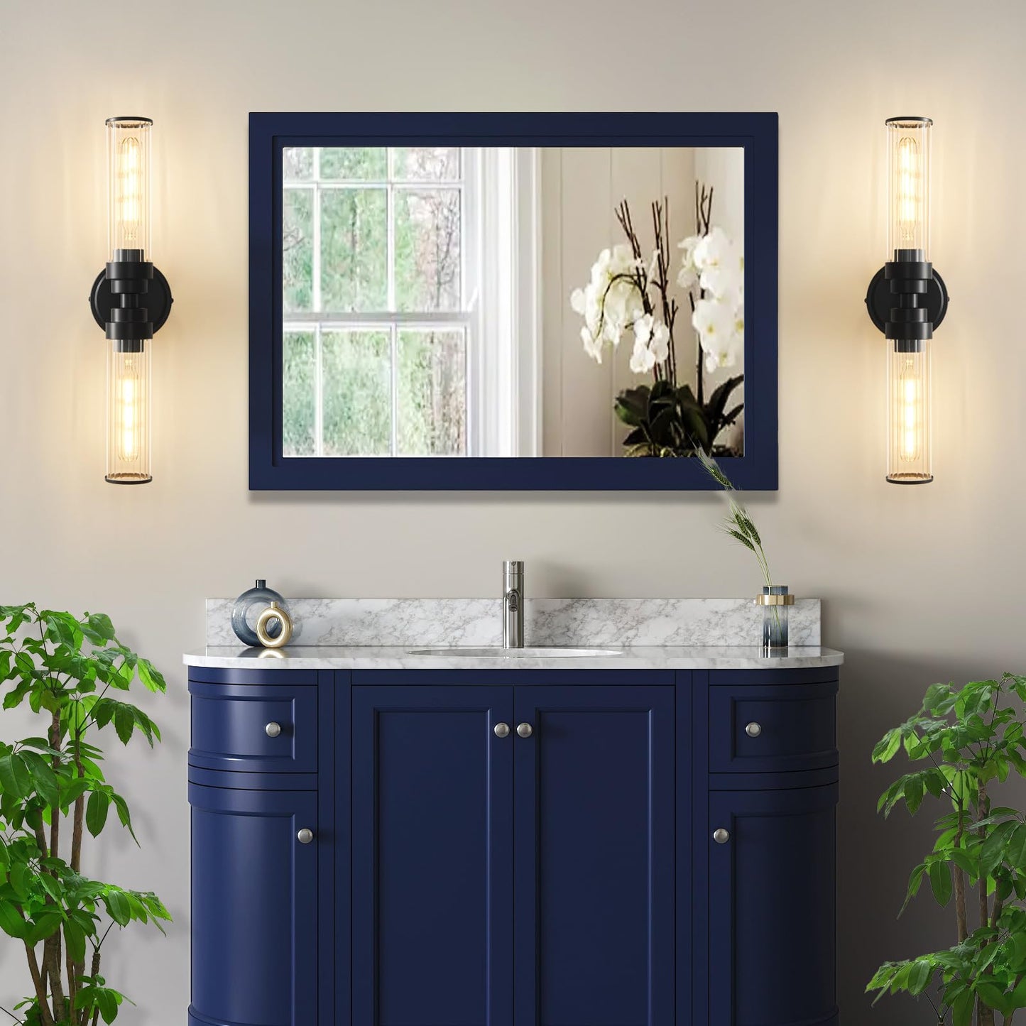 Vaziden Bathroom Light Fixtures  Black Wall Sconce In Threaded Glass Indoor Vanity Lights  Modern Bathroom Vanity Light Up And Down Sconces Wall Lighting For Bathroom  Living Room - Bulb Not Included