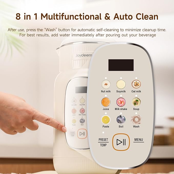 Joydeem Nut Milk Maker Machine,Adjustable Temperature Control, 46oz Almond, Soy, Oat, Coconut Plant-Based Non-Dairy Beverage Blender with 10 Blades, Auto Clean, Boil Water, Timer, Keep Warm, White