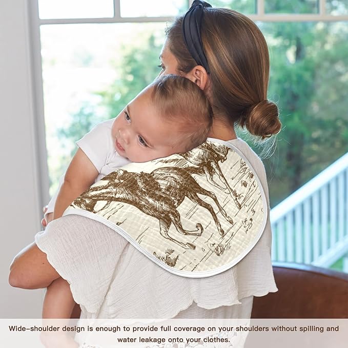 Muslin Baby Burp Cloths Set of 4, Soft Absorbent Western Desert Cowboy Muslin Washcloths, Bibs, Face Towel for Newborn Boys Girls, 22 x 11 Inch