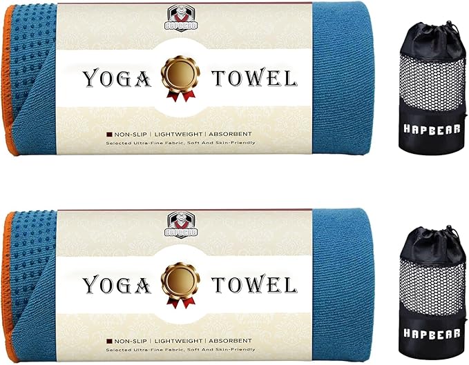 HAPBEAR 2 Pack Hot Yoga Towel - Non Slip Yoga Mat Towel with Grip Dot, Super-Absorbent, Soft Microfiber Towel for Hot Yog...