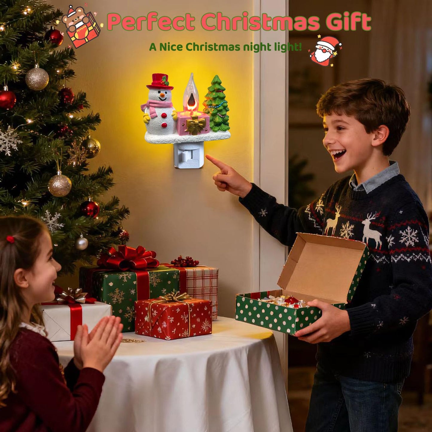 Nlaa Christmas Campfire Flickering Nightlight Cute Polyresin Swivel Plug Flickering Nightlight Plug-In Figurine Lamp For Holiday Decor  Indoor Campfire Night Light With Flicker Bulb Figurine Light