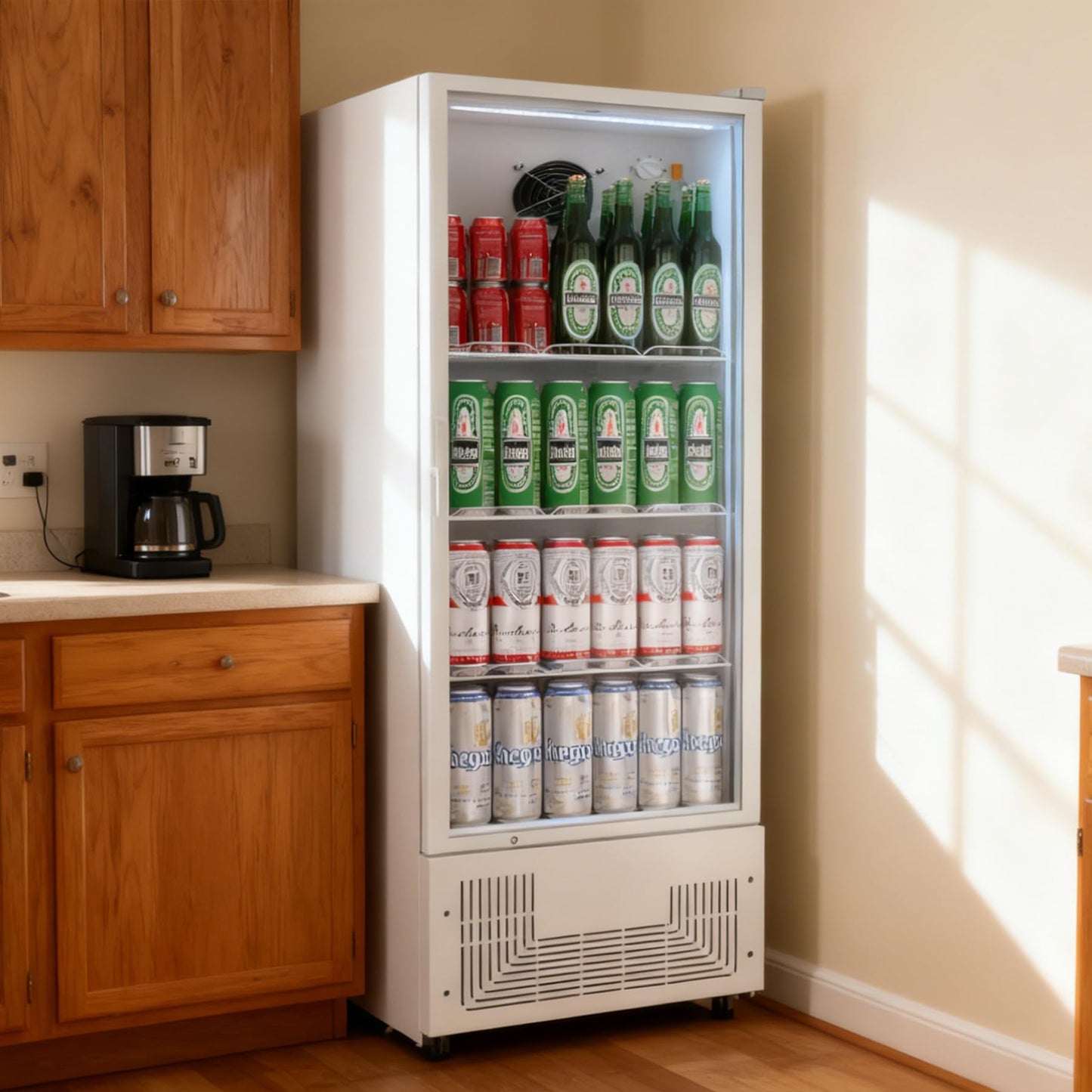 BINGERMA 6.5 Cu.Ft Commercial Beverage Refrigerator Glass Door Upright Drink Cooler Display Fridge with Adjustable Shelves and LED Light for Restaurant Bar Store Office White