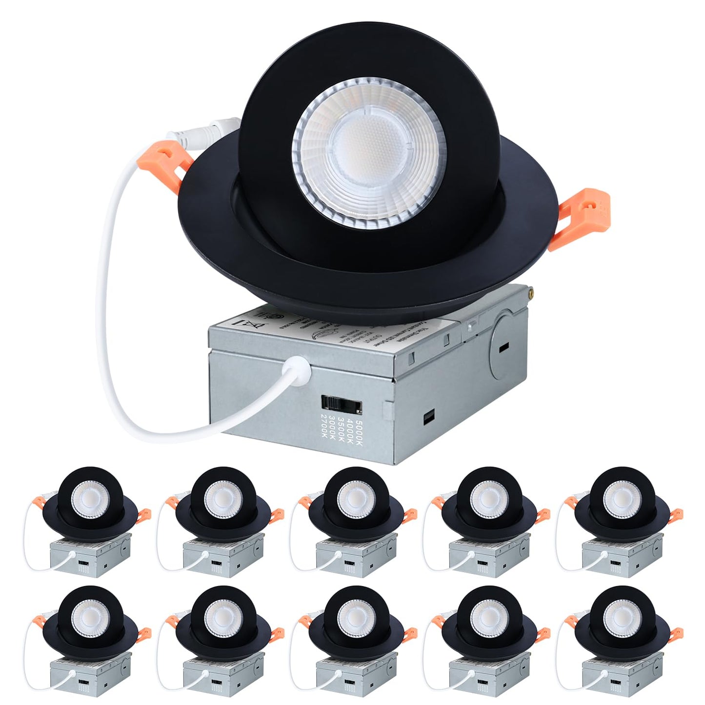 Zyc Black Led Recessed Light: 4 Inch Gimbal Led Recessed Lighting Swivel Downlight 9W 800Lm 360 Rotation Directional Adjustable Eyeball Soffit Light Swivel Ceiling Spotlight Pack Of 10 Black.