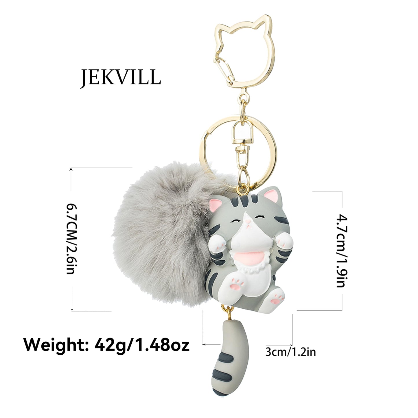 Jekvill Cute plush cat keychains for women, cute cartoon cat keychains with soft plush balls, durable and lightweight, bag accessories, can hold keys, wallets, backpacks,bag charms
