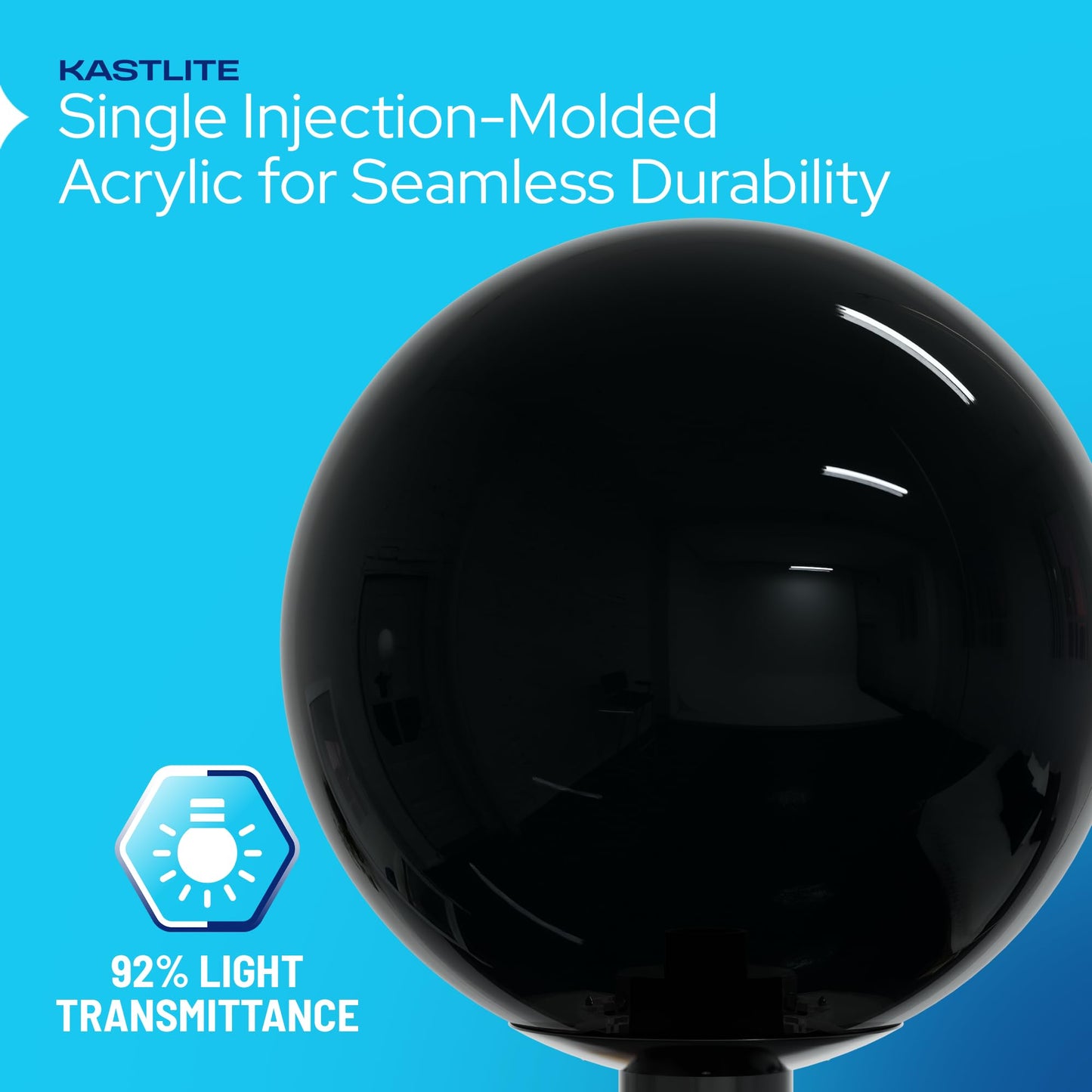Kastlite 12 Outdoor Light Post Globe Combo  Fits 3 Posts - Neckless Smoke Acrylic Lamp Cover  Black Fitter Wing Clips  5000K Led Bulb - Driveway Yard Lamppost Lighting Fixture  Outdoor Pole Lights