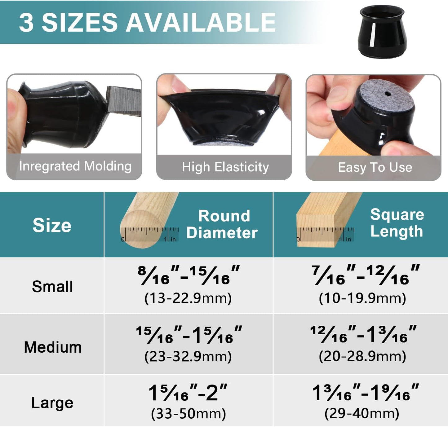 24 Pcs Chair Leg Floor Protectors Round, Silicone Felt Furniture Leg Pads Caps Covers for Hardwood Floors (Fit 1-5/16" to 2")