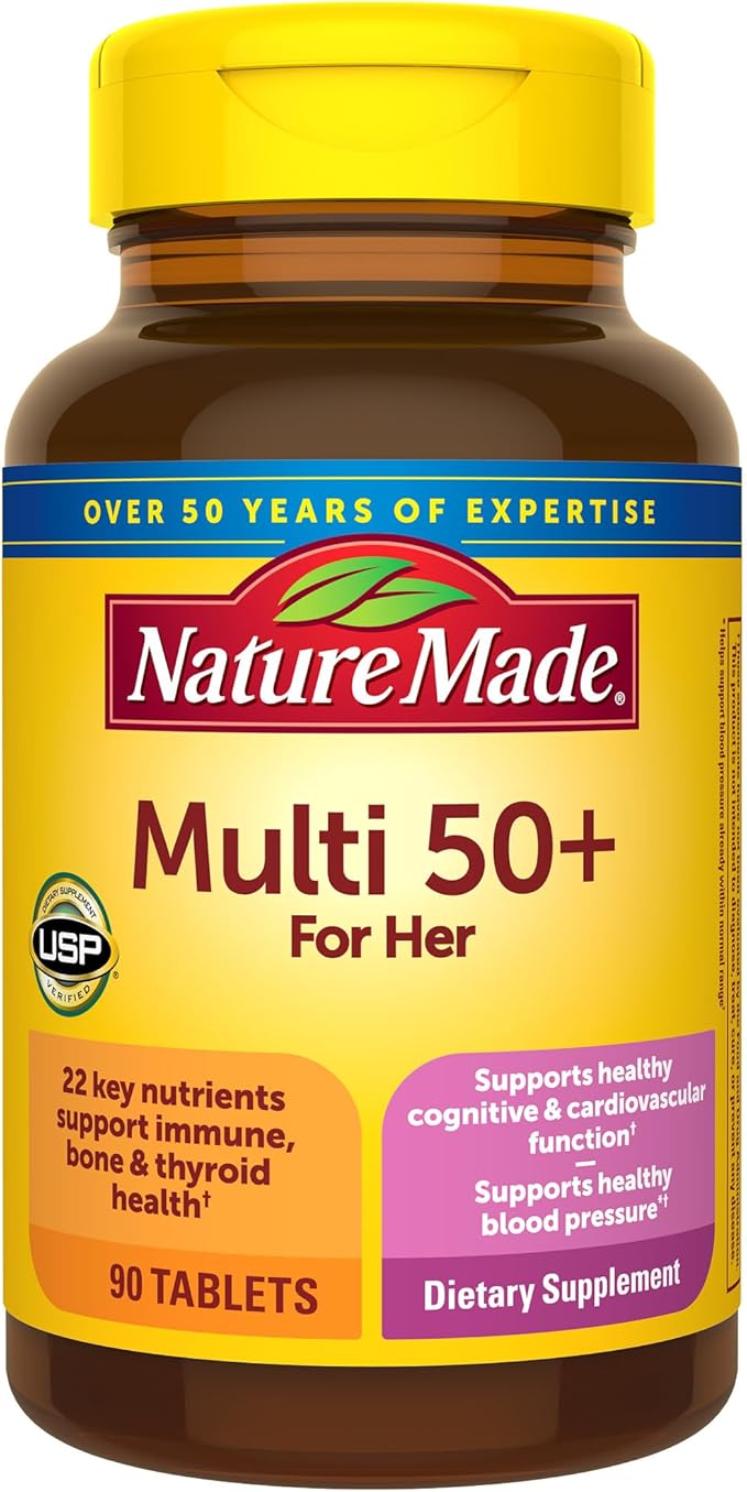 Nature Made Multivitamin For Her 50+ with No Iron, Womens Multivitamin for Daily Nutritional Support, Multivitamin for Women, 90 Tablets, 90 Day Supply