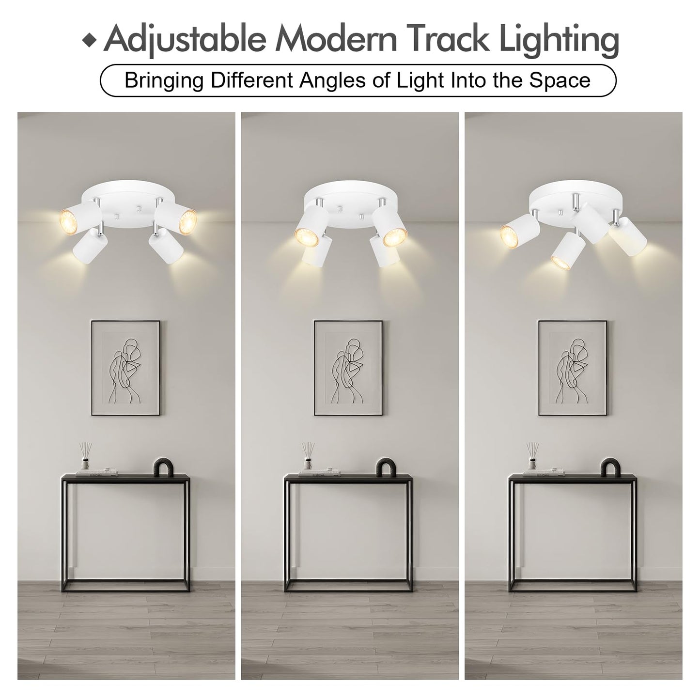 4 Light Track Lighting Fixtures Ceiling  Matte White Round Directional Ceiling Spotlight  Gu10 Flush Mount Track Fixture  Adjustable Modern Led Track Lights For Kitchen/Living Room  Bulb Not Included