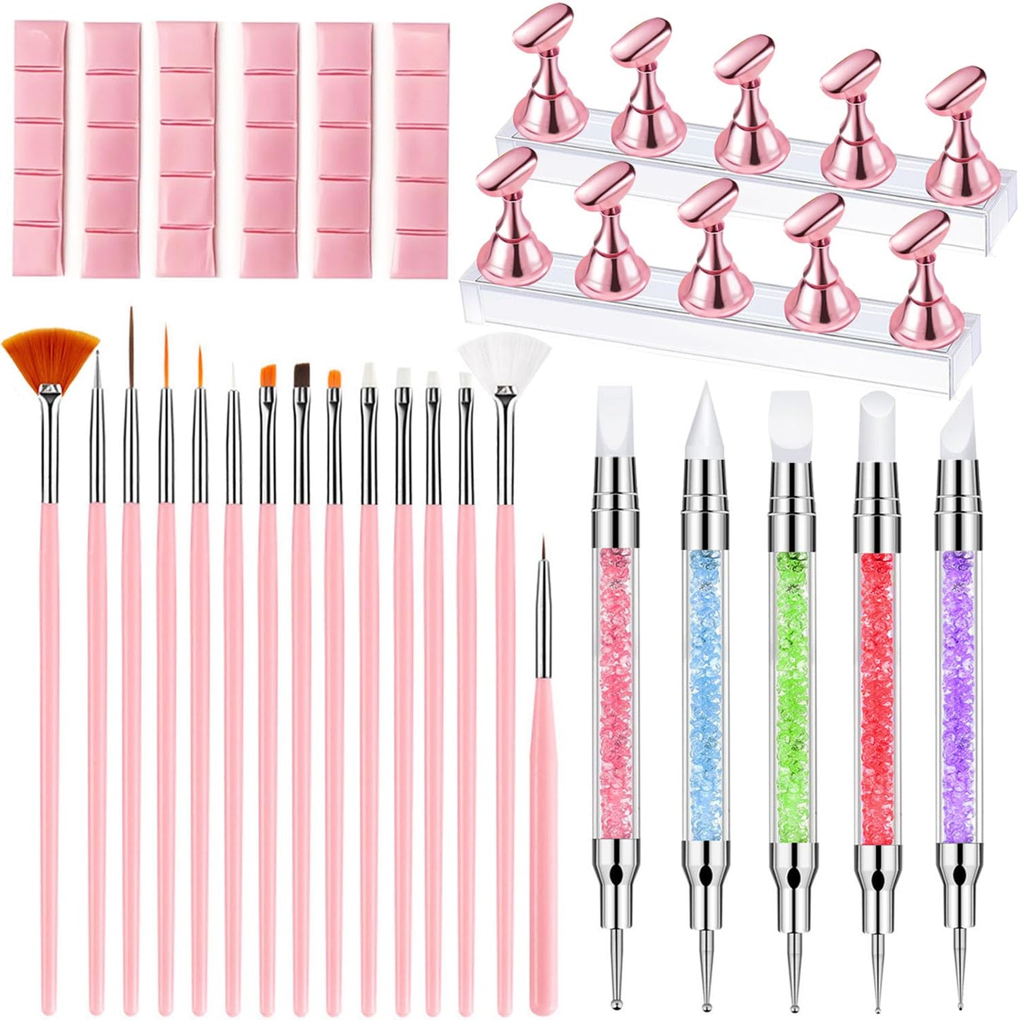 Nail Art Tools,Nail Art Brush,2 sets Nail Stand,5 PCS Dual Tipped Nail Dotting Tool and Sculpture Pen, Acrylic Silicone Nail Pen