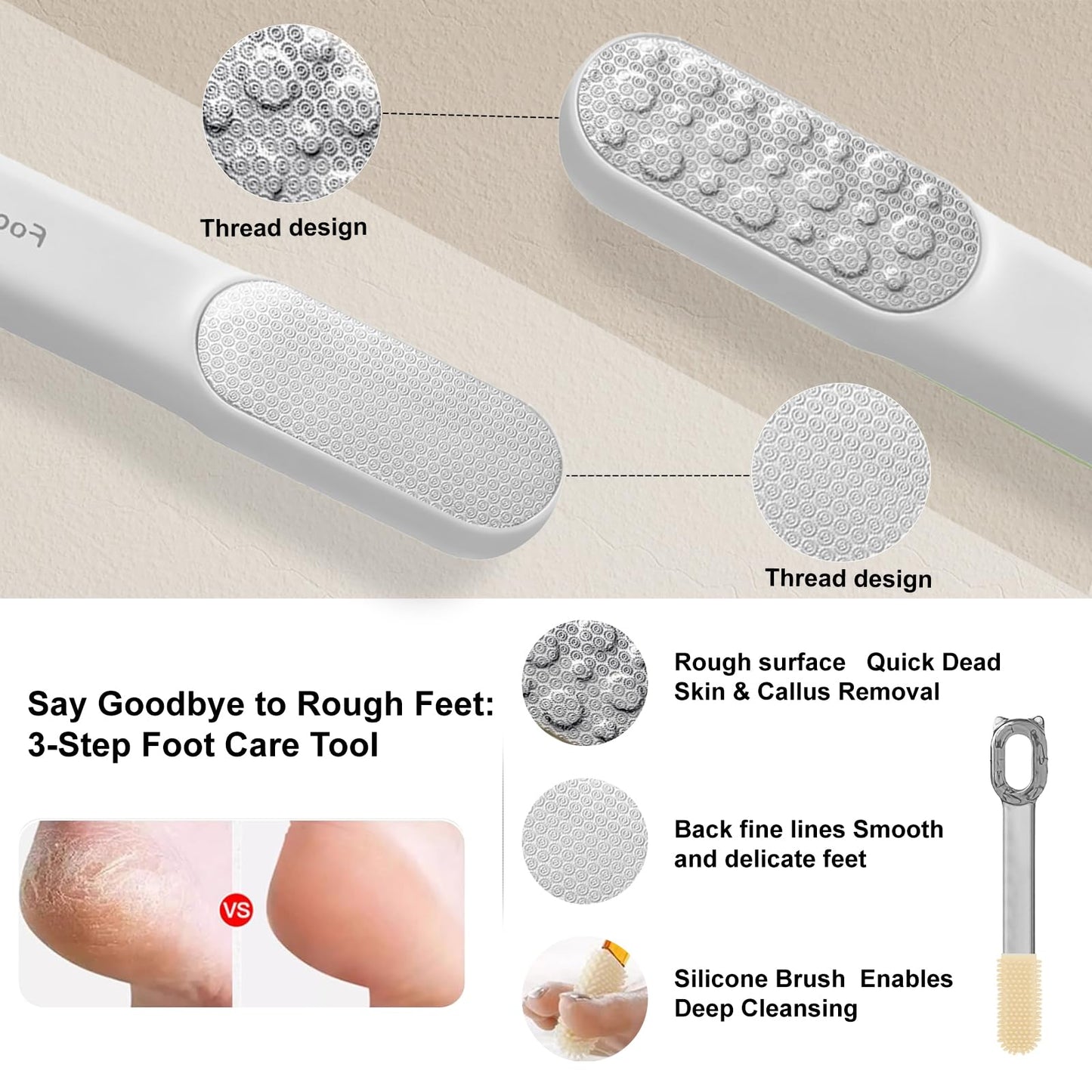 Double-Sided Stainless Steel Foot File, Foot Callus Remover & Foot Scrubber, Professional At-Home Pedicure Tool for Dry & Wet Fe