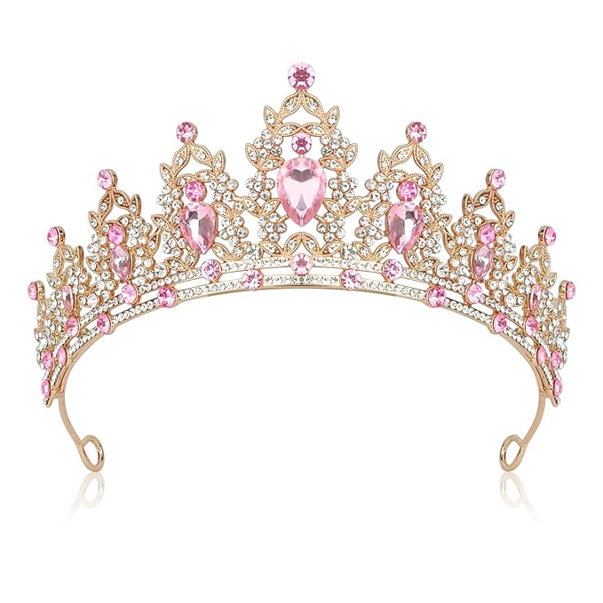 JIOMULIG Pink Rhinestone Tiara, Baroque Style, Women's Queen Crown, Adult Tiara Headband, Perfect for Parties, Prom, Weddi...