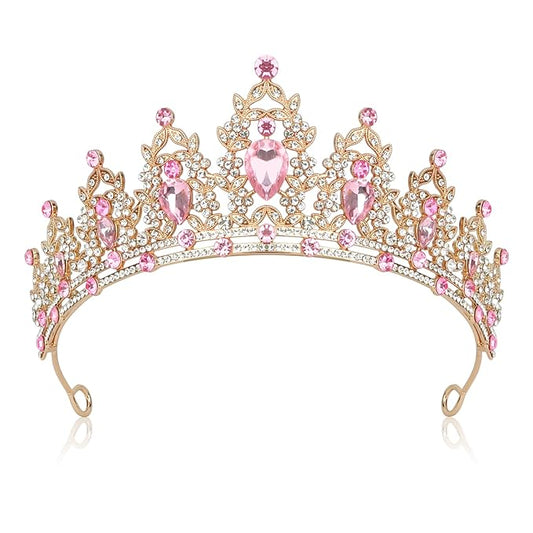 JIOMULIG Pink Rhinestone Tiara, Baroque Style, Women's Queen Crown, Adult Tiara Headband, Perfect for Parties, Prom, Weddi...