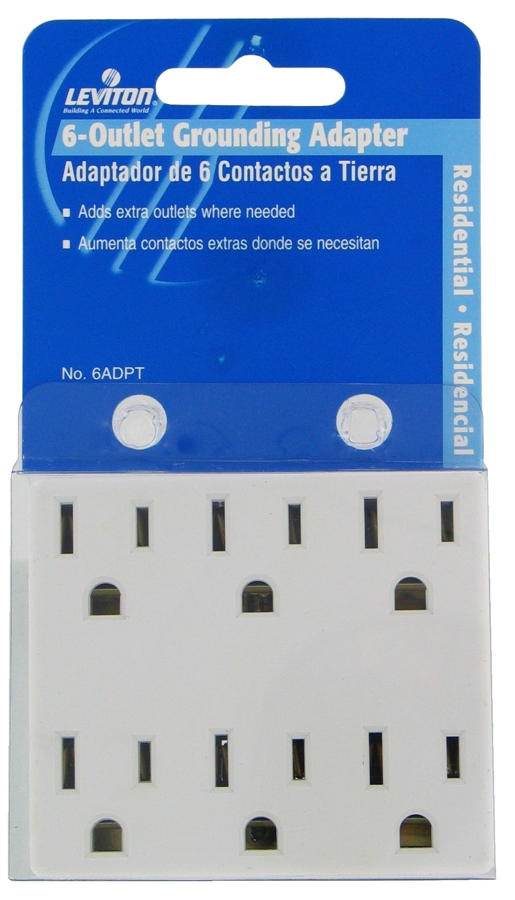 Leviton 15 Amp, 125 Volt, 6 Outlet Grounded Adapter, 6Adpt-W, White