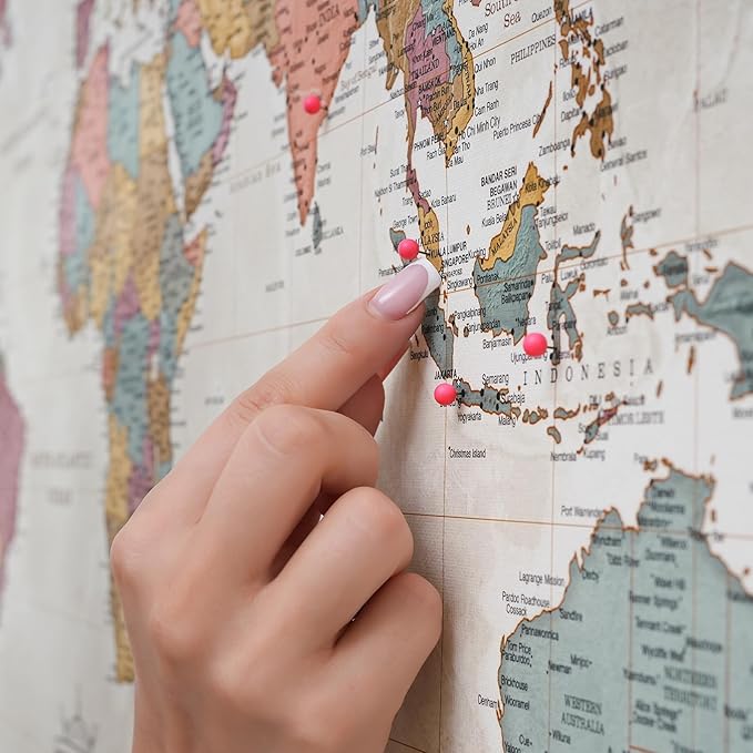 Canvas World Map with Cork Pin Board - English Lettering - Decorative Wall Decoration for All Rooms - Canvas Pictures with World Map Motif (90x60 cm, Pattern 20)