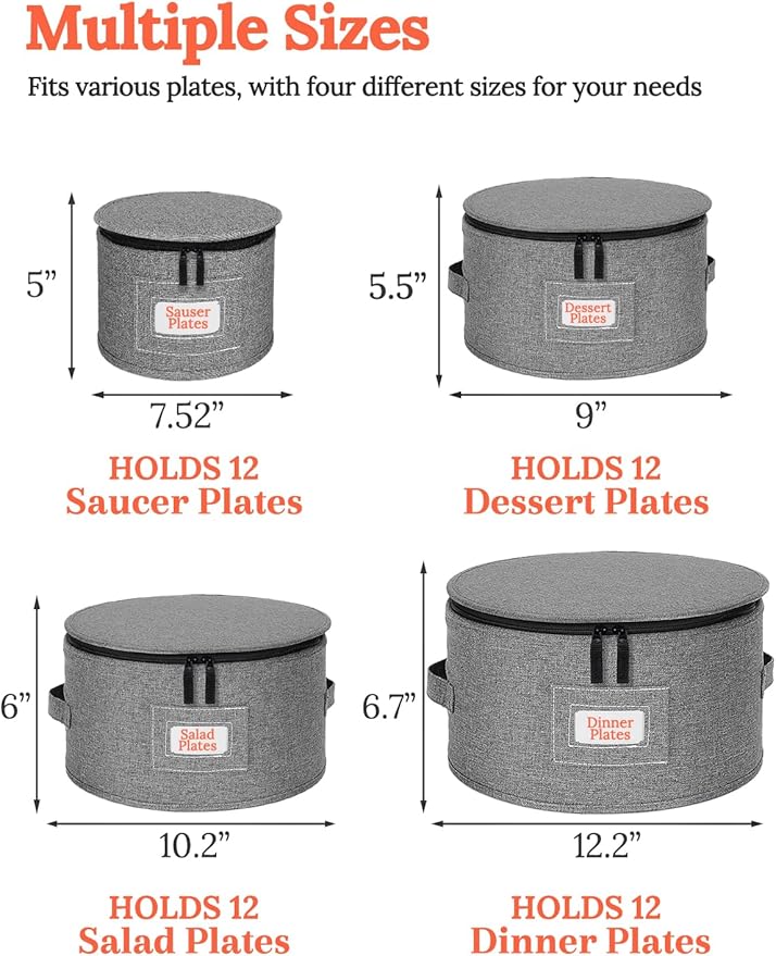 Cirhy China Storage Containers, 4 Piece Rigid-Shell Dinnerware Storage with Felt Dividers, Stackable Fine China Storage for Plates, Bowls, Glassware, Kitchen Dish Organizer for Moving