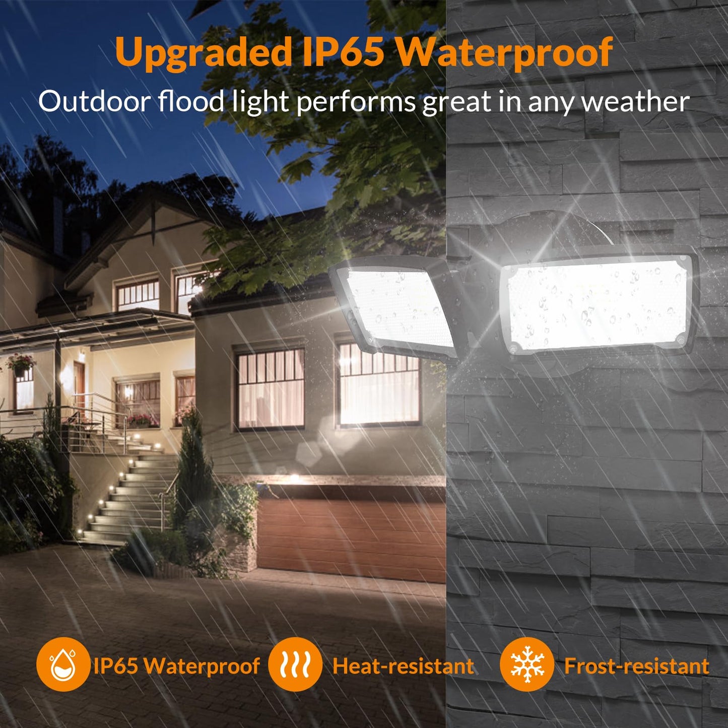 LEPOWER 3000LM LED Flood Light, 28W, 2 Adjustable Heads, IP65 Waterproof, Black, Model YY01D-BL