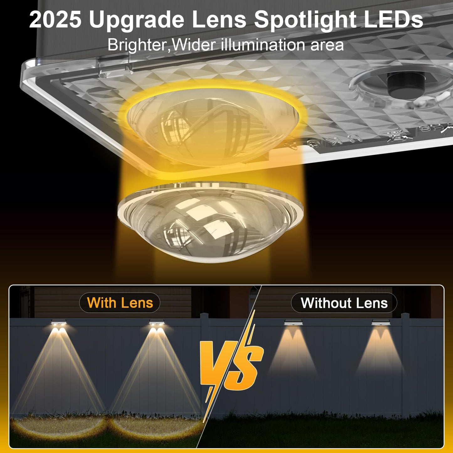 Solar Fence Lights Outdoor 8 Pack  Stainless Steel & Ip65 Waterproof  8 Lighting Modes High Brightness Led Spot Lens Deck Lights Dusk To Dawn For Backyard Stair Railing Patio Wall