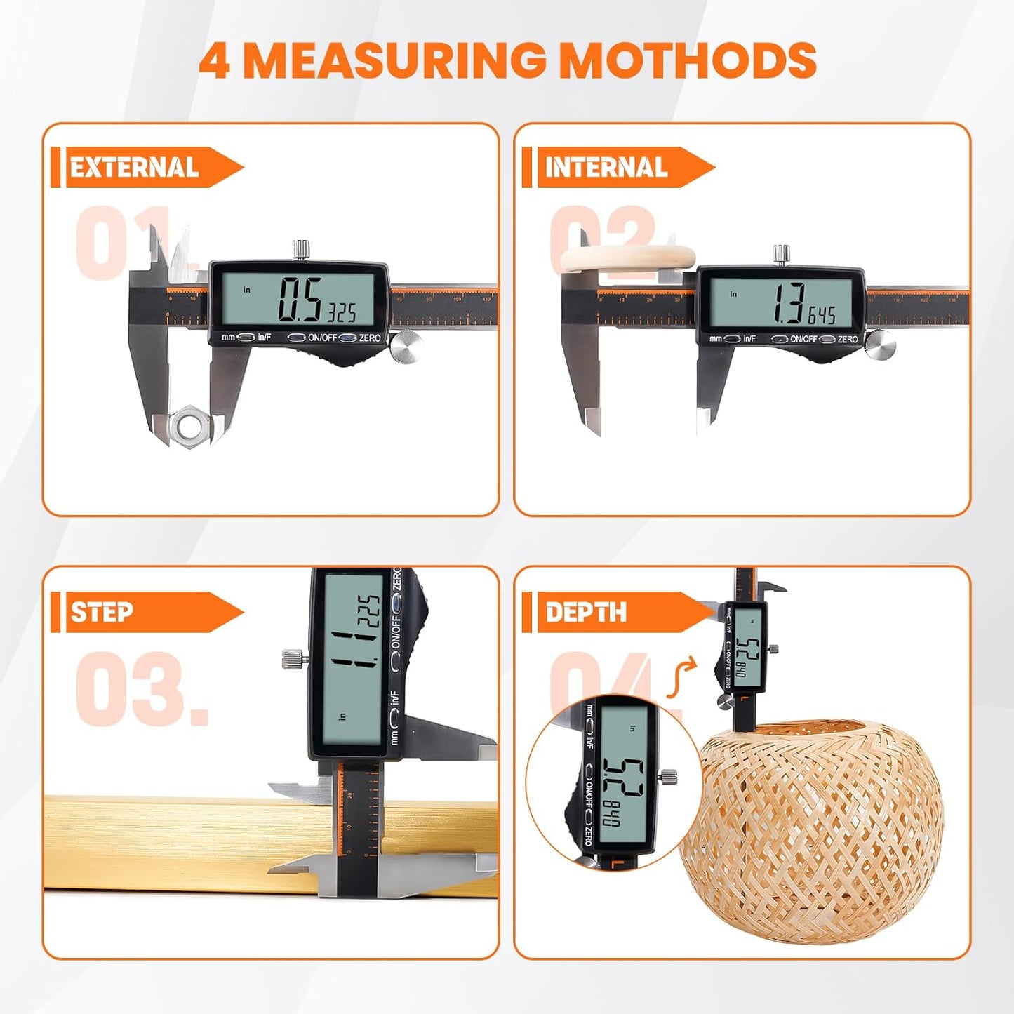 HARDELL Digital Caliper, Rechargeable Calipers with Large LCD Screen, Stainless Steel Caliper Measuring Tool, Auto-Off Micrometer, Inch/MM/Fraction for DIY/Household/3D-printing