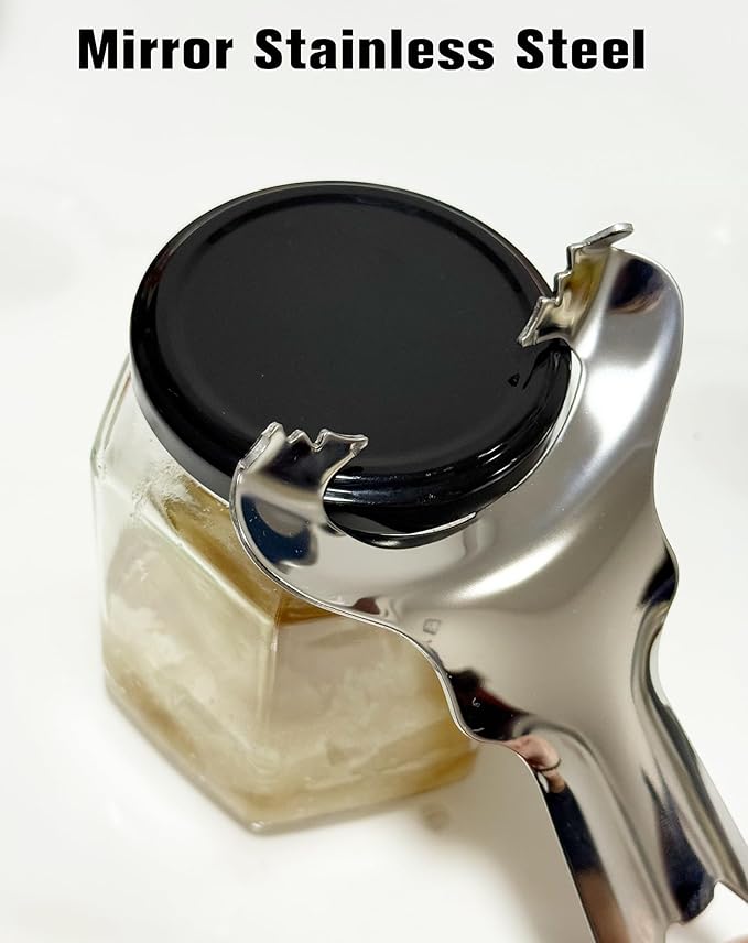 Stainless Steel Mason Jar Opener - No Lid Dents or Damage, Easy Twist Handheld Tool for Canning, Bottles & Various Jar Lids (1)