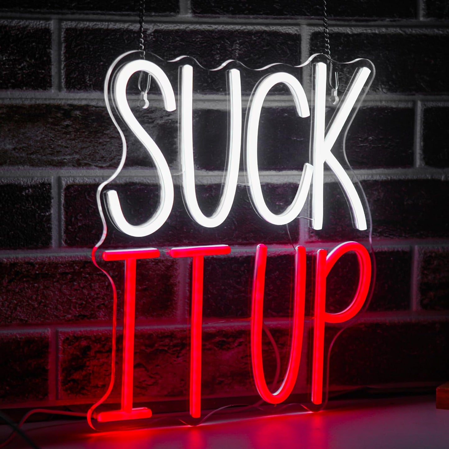 Mvorixa Suck It Up Neon Sign, Dimmable Funny Motivational LED Wall Light, Cool White & Red Neon Lights, USB Powered, 11.18x12.87 in, Home Office, Bedroom, Game Room, Man Cave, Teen Dorm Quotes Wall Decor