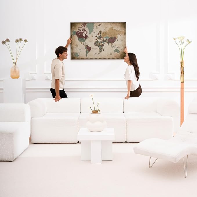 Canvas World Map with Cork Pin Board - English Lettering - Decorative Wall Decoration for All Rooms - Canvas Pictures with World Map Motif (150x100 cm, Pattern 12)