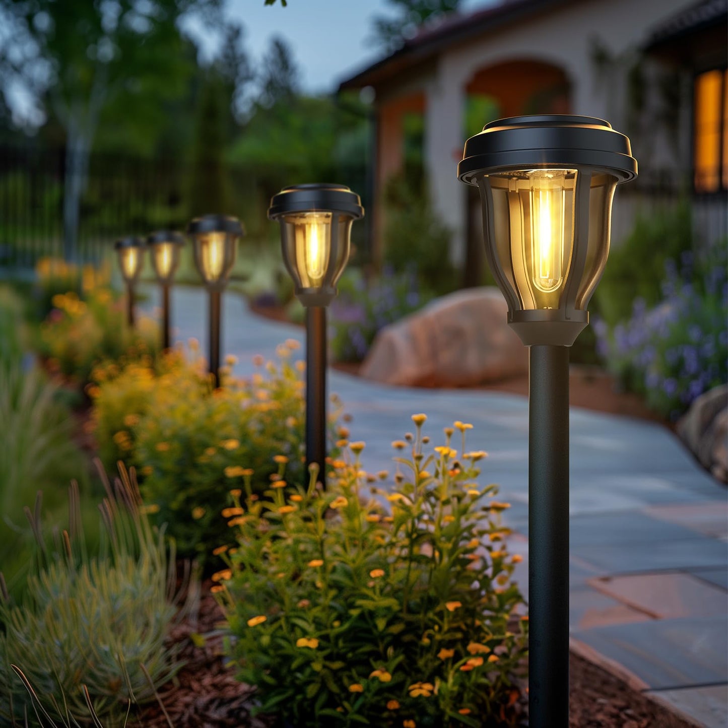 Deraysion 6 Pack Solar Lights Outdoor  Solar Pathway Lights Waterproof Garden Landscape Lighting For Path  Yard  Walkway  Driveway Decor- 6 Pack Warm White