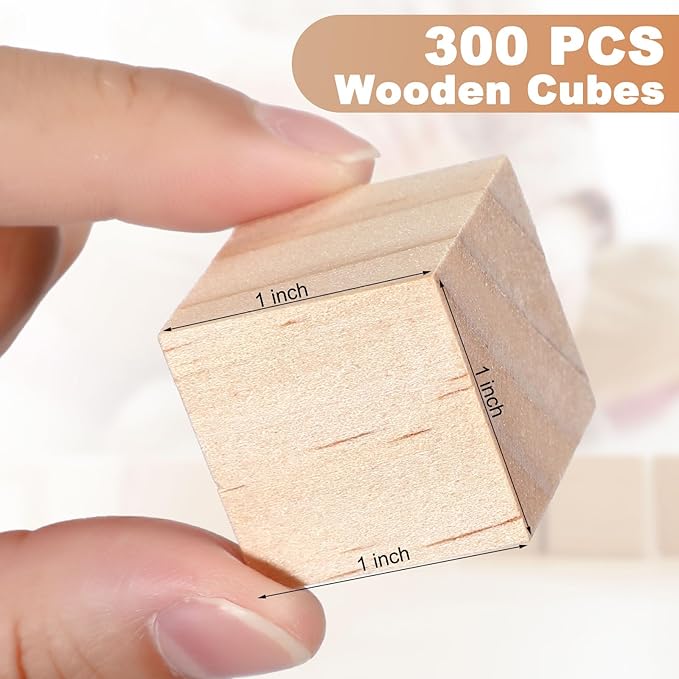 Barydat 450 Pcs 1 in Wooden Cubes, Unfinished Wooden Blocks for Crafting Natural Craft Wood Square Blank Cube for DIY Project Baby Showers