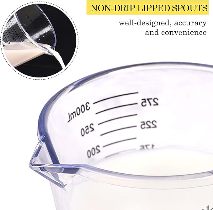 Measuring Cups （600ml）, Liquid Measuring Cups For Kitchen - BPA Free Plastic with Spout Multiple Measurement Scales (Clear)