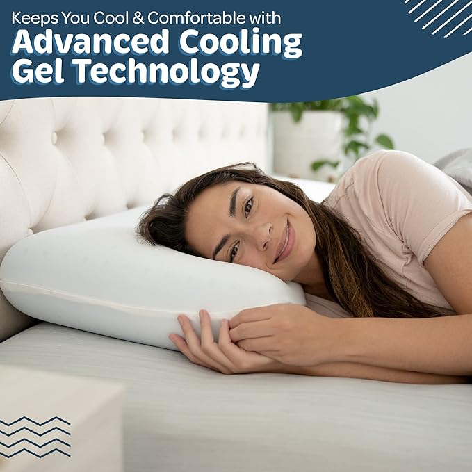 Pharmedoc Cooling Memory Foam Pillows, 2 Pack, Ventilated Cool Blue Bed Pillow, Reading and Bed Rest Pillows, Standard, Back Sleeper and Side Sleeper Support, Sleeping Pillows for Adults