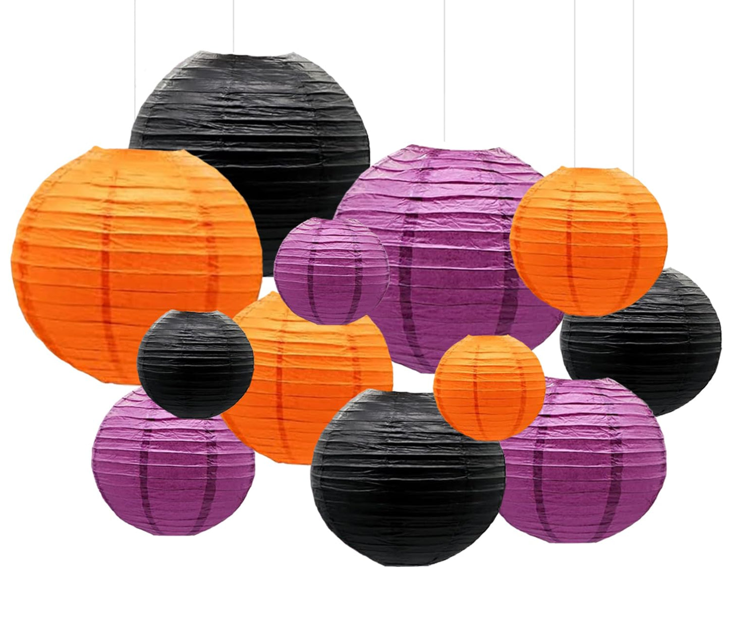 Capesaro Orange Purple Black Paper Lanterns Decorative 12Pcs Halloween Hanging Decorations For Graduation Thanksgiving Birthday Party Decorations