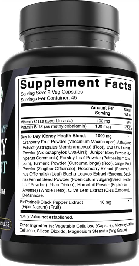 Best Naturals Day-to-Day Kidney Support with Cranberry Fruit, Vitamin C, B12, D-Mannose, Uva Ursi, Juniper Berry, Parsley Leaf 90 Veg Capsules