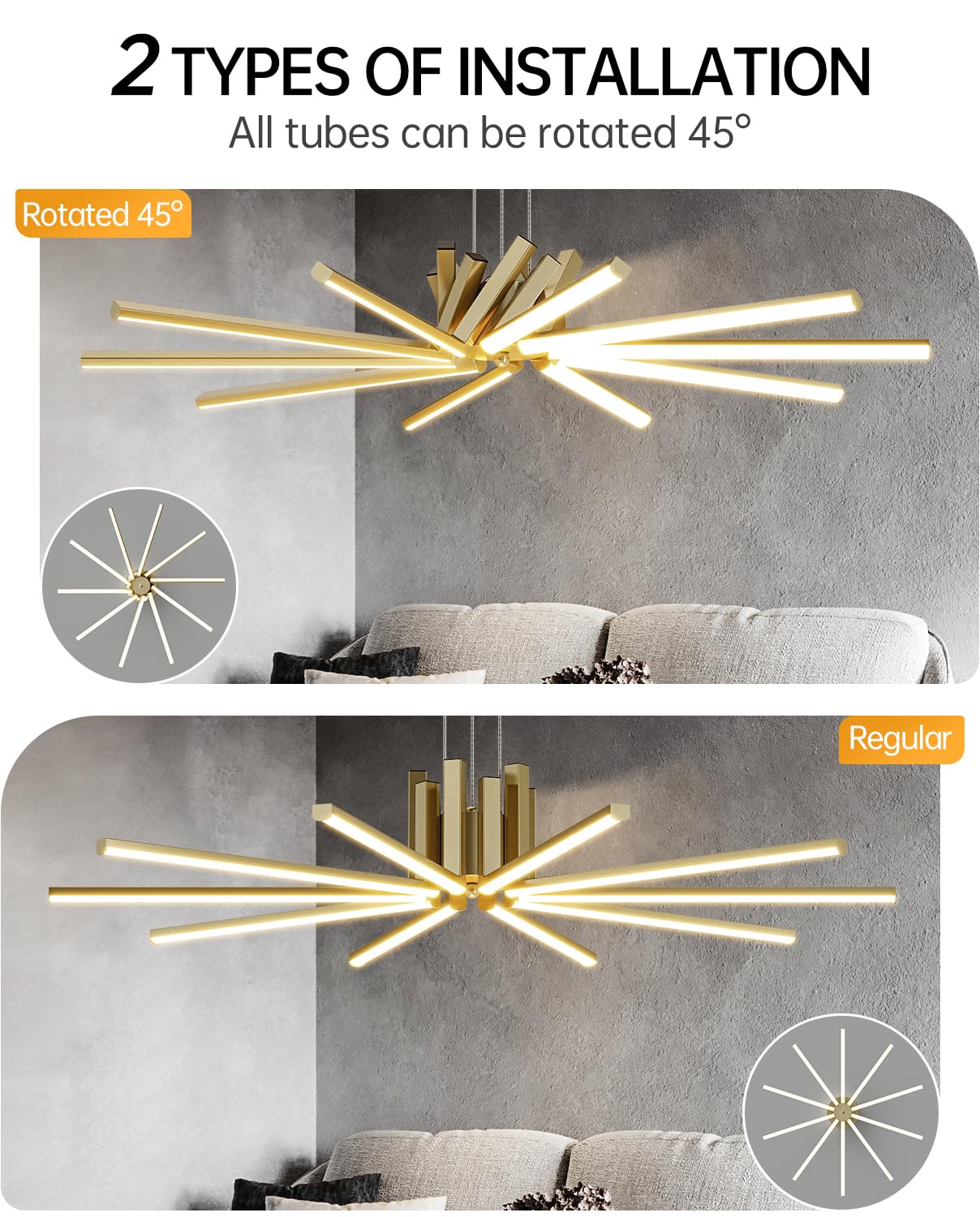 JYUWRIVG Modern Led Chandelier, Dimmable Sputnik Light Fixture, Copper, Model YM05