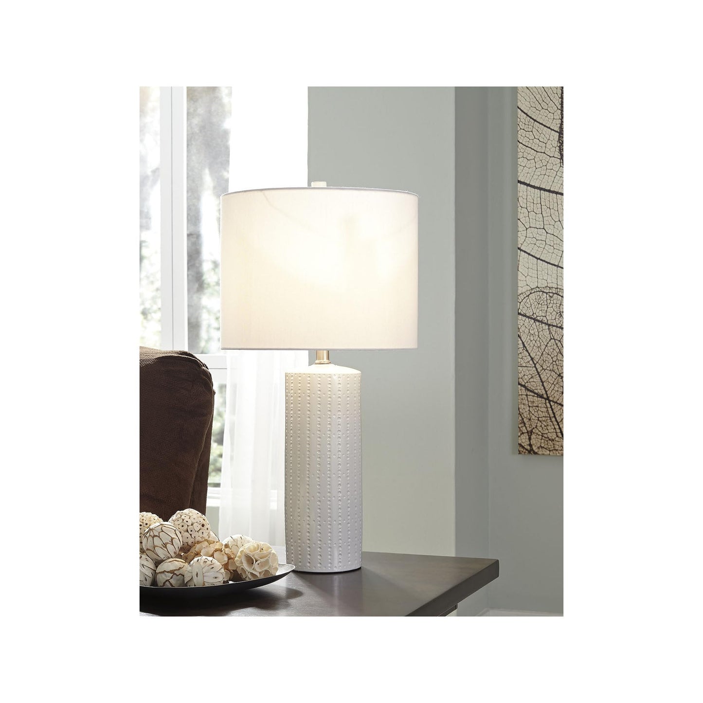 Signature Design by Ashley Table Lamp Set, Textured Ceramic, 25in, Solid White, Model L177904, 2 Count