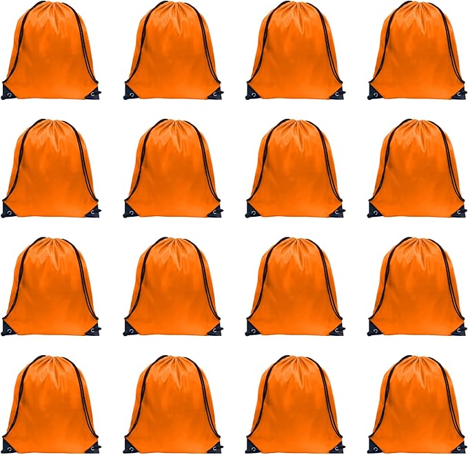 GoodtoU Drawstring Bags, Nylon Backpack Draw String Back Bag Cinch Sack Gym Bag for Sport, Traveling, Team (Orange, 16Pcs)