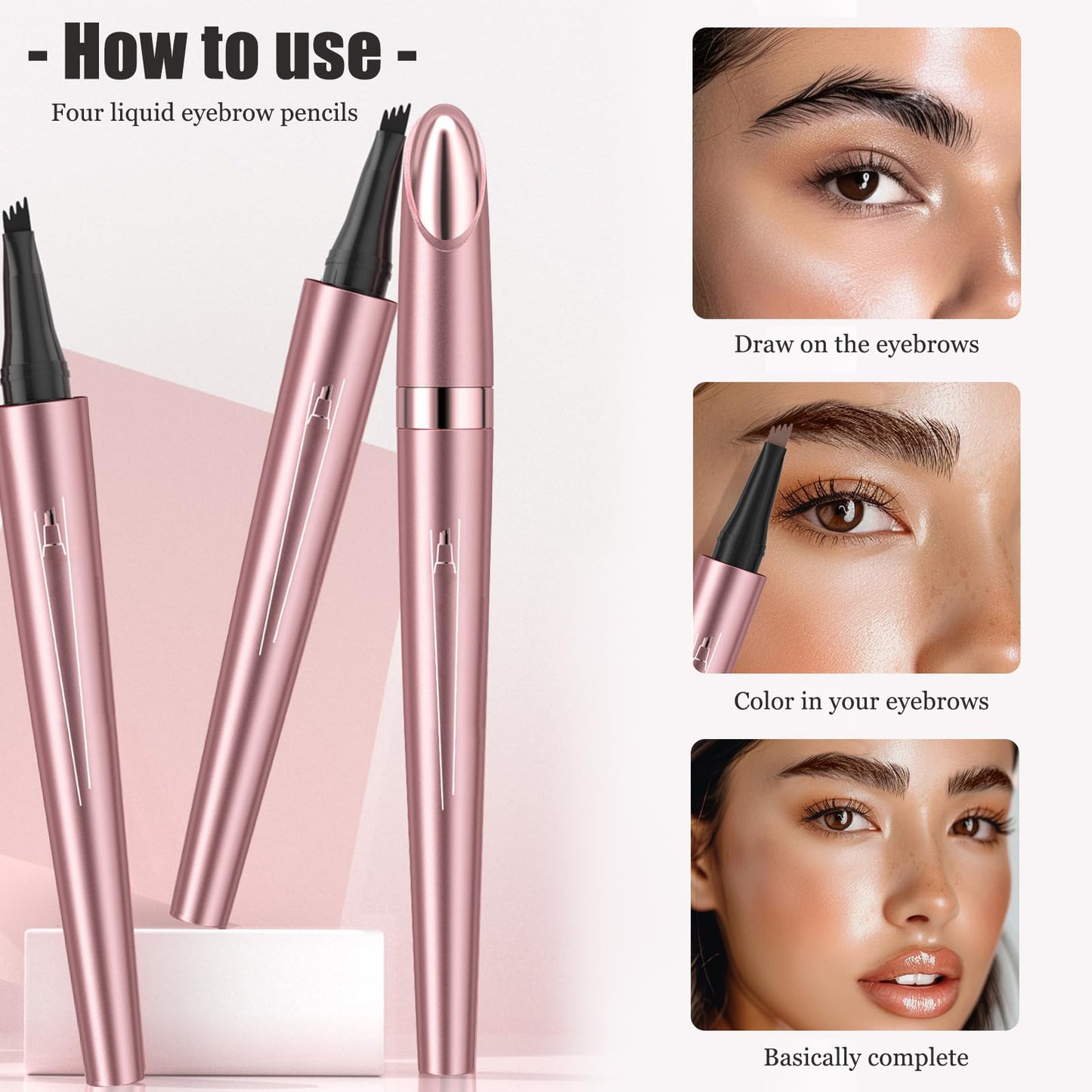 Magic Eyebrow Pencil, Waterproof Microblading Eyebrow Pen for Women with 4 Fork Tip for Natural-Looking Hair-Like Defined Brows