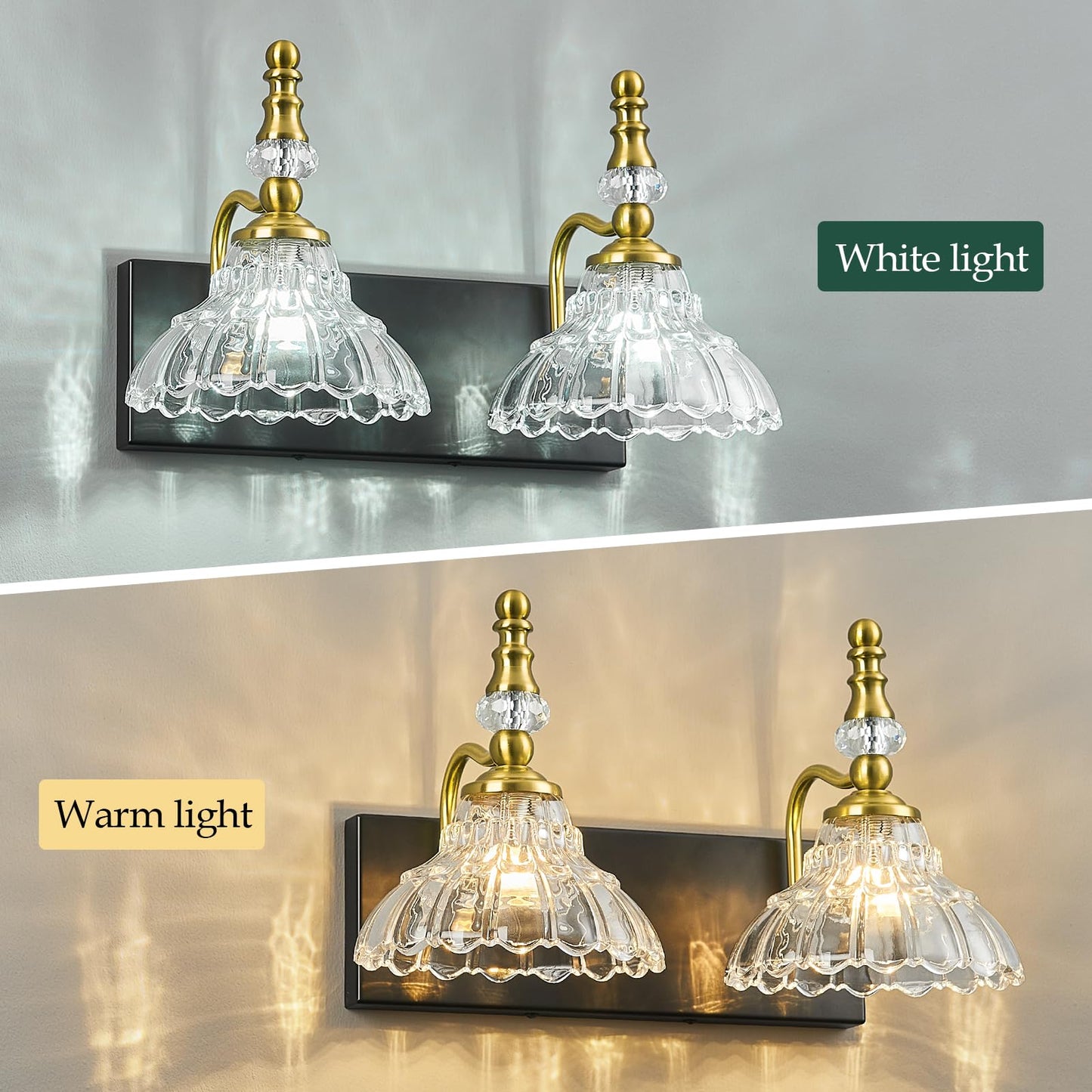 Lbsqj Vintage Bathroom Vanity Light  2-Light Black Gold Vanity Lighting Fixture With Flower Glass Shade  Bathroom Lighting Fixtures Over Mirror