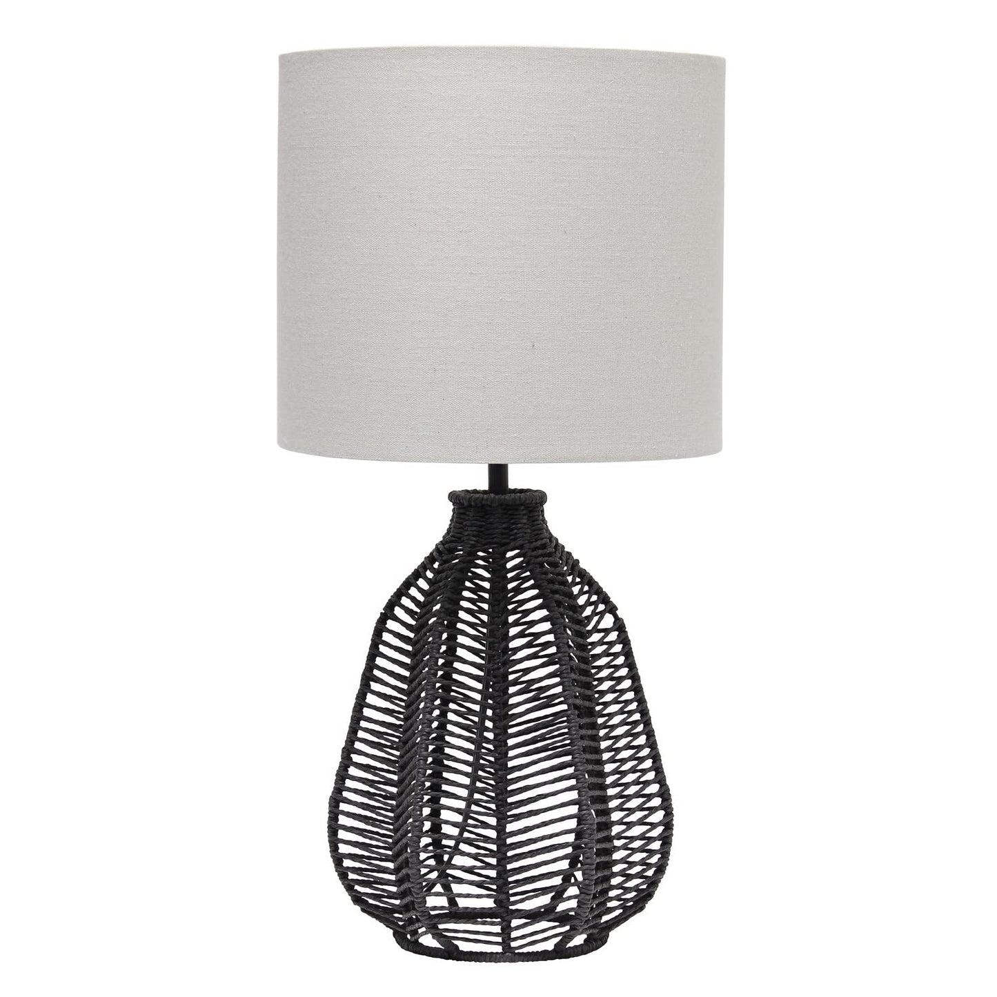 Elegant Designs Table Lamp, 21in Tall, Black/Light Gray, Paper Rope Rattan, Model LT2106-BLK