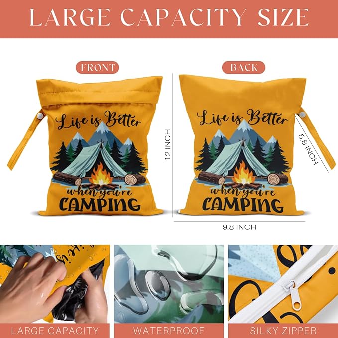 4 Pack Camping Wet Bag Waterproof Reusable Wet Dry Bag for Swimsuit Diaper Travel Beach Pool Gym Toiletries Funny Novelty Gifts for Campers Camping Accessories for Rv Campers Mom Birthday Christmas