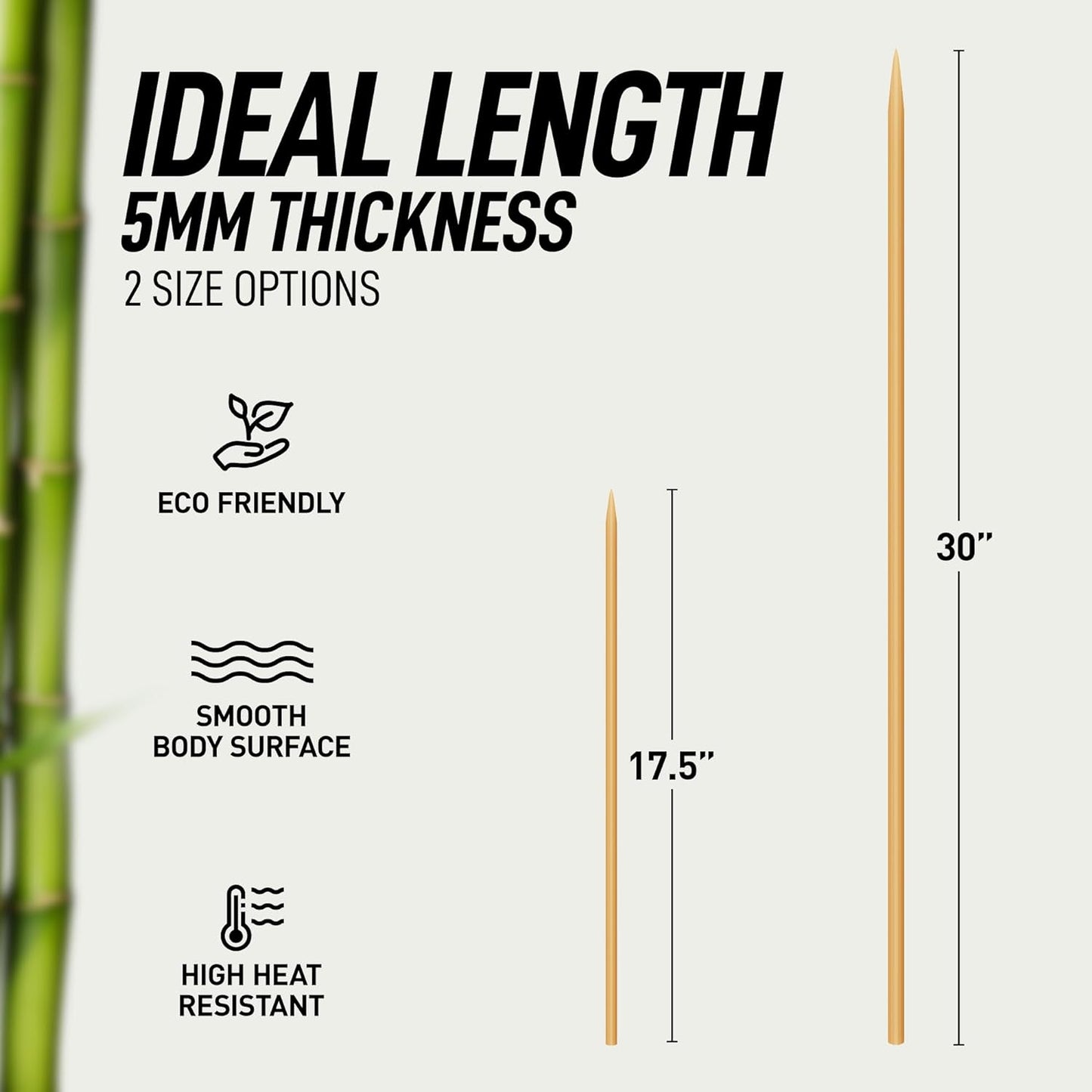 Zulay 120 Pack Bamboo Wooden Skewers - 17.5" Marshmallow Roasting Sticks & Barbeque Skewers For Campfire - Authentic Bamboo Sticks & Smores Sticks For Grilling Hotdogs, Kabobs, BBQ, & More