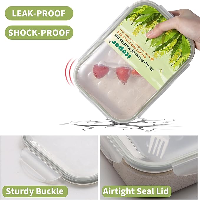 Wheat Straw Bento Box, BPA-Free Lunch Box for Kids & Adults - Leakproof 3-Compartment Lunch Containers with Utensil, Microwave & Dishwasher Safe, 5.5 Cup White